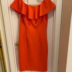 ELIZA J Coral Satin Cocktail Dress Mother of the bride bridesmaid gala wedding